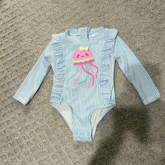 Nicole Miller Baby Girl Seersucker Rashguard One Piece Swimsuit 12 months - Picture 1 of 2